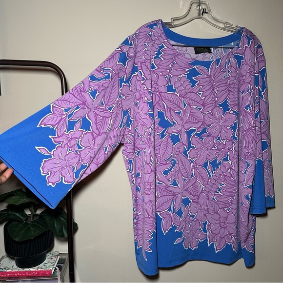 Bob Mackie Artsy Tropical Floral Blouse 3X - Picture 5 of 14